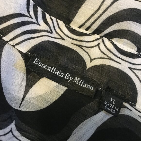 Vintage Monochrome Retro Ogee Cap Sleeve Twist Empress Waist Sheer Chiffon Top - Picture 11 of 16